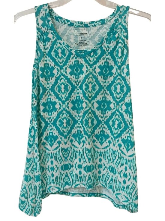 Sonoma Goods For Life Tops - Sonoma Goods For Life Womens S Sleeveless Top Teal White Ikat Print Casual #D-27